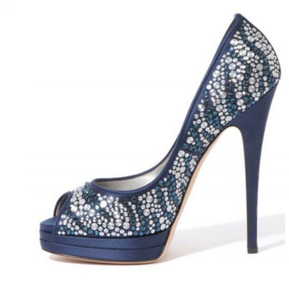 Casadei Satin Embellished Peep-Toe Pump - Picture 8 of 8
